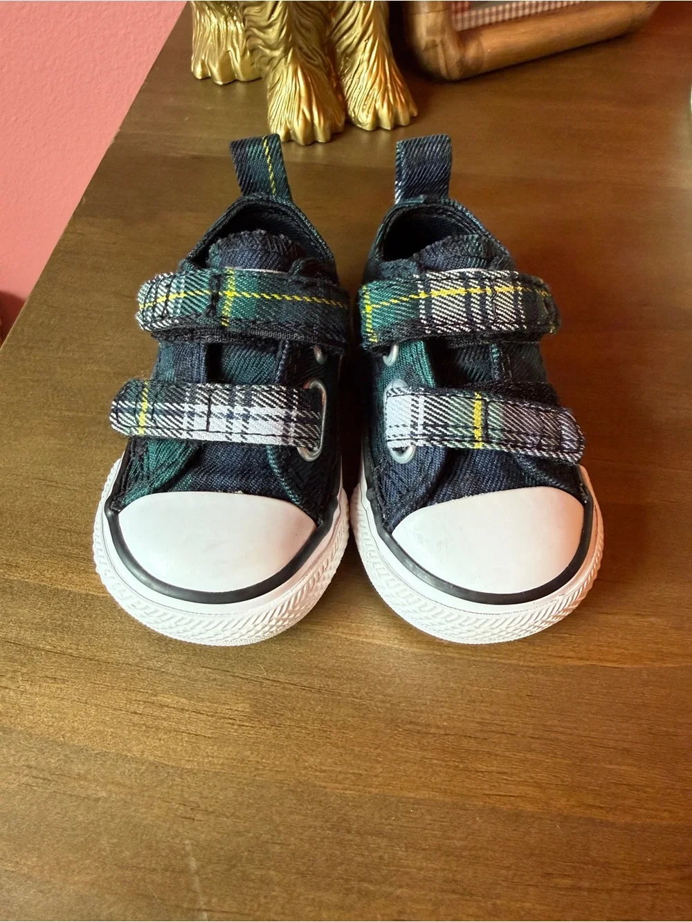 Converse Infant Green and Black Plaid Velcro Sneakers